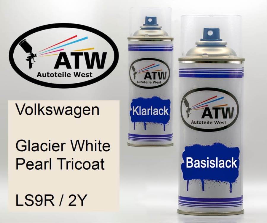 Volkswagen, Glacier White Pearl Tricoat, LS9R / 2Y: 400ml Sprühdose + 400ml Klarlack - Set, von ATW Autoteile West.